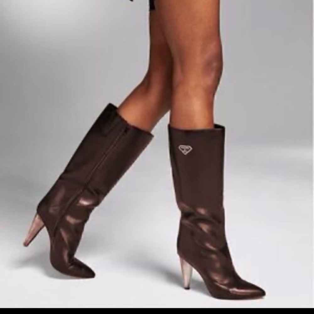 INC International Concepts Brown Heeled Boots with Silver Accents 10